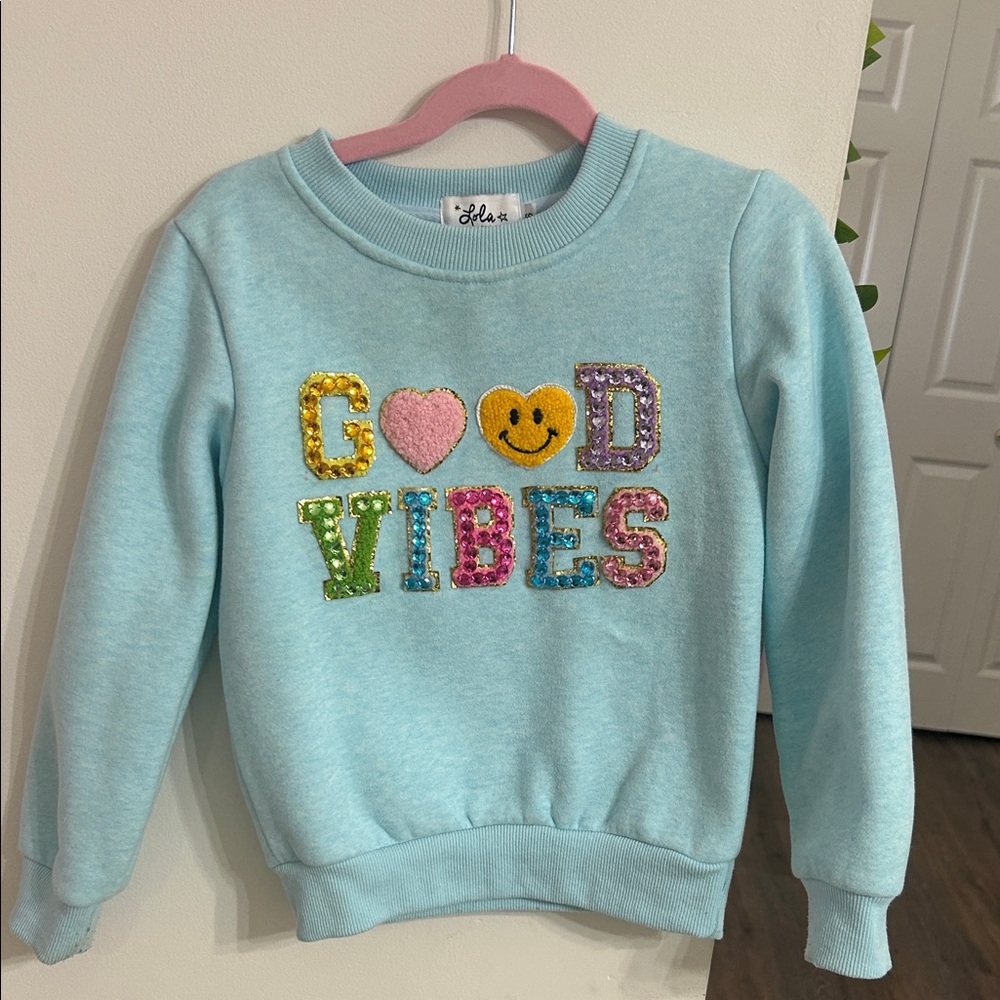 Lola and the Boys girls  Light Blue 'Good Vibes' Sequin Sweatshirt